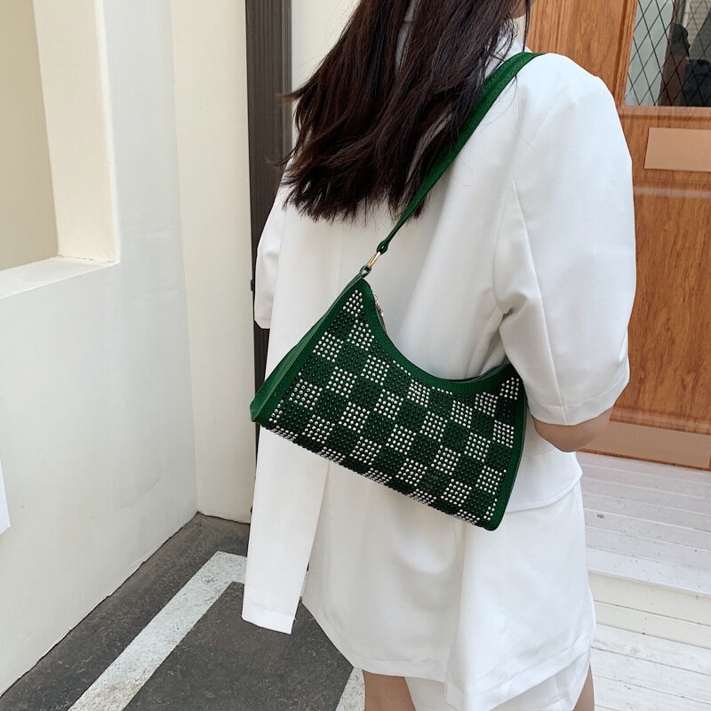 Fashion Plaid Women Luxury Handbag PU Leather Simple Underarm Shoulder Bags Female Daily Design Totes Purse Pouch Summer 2022