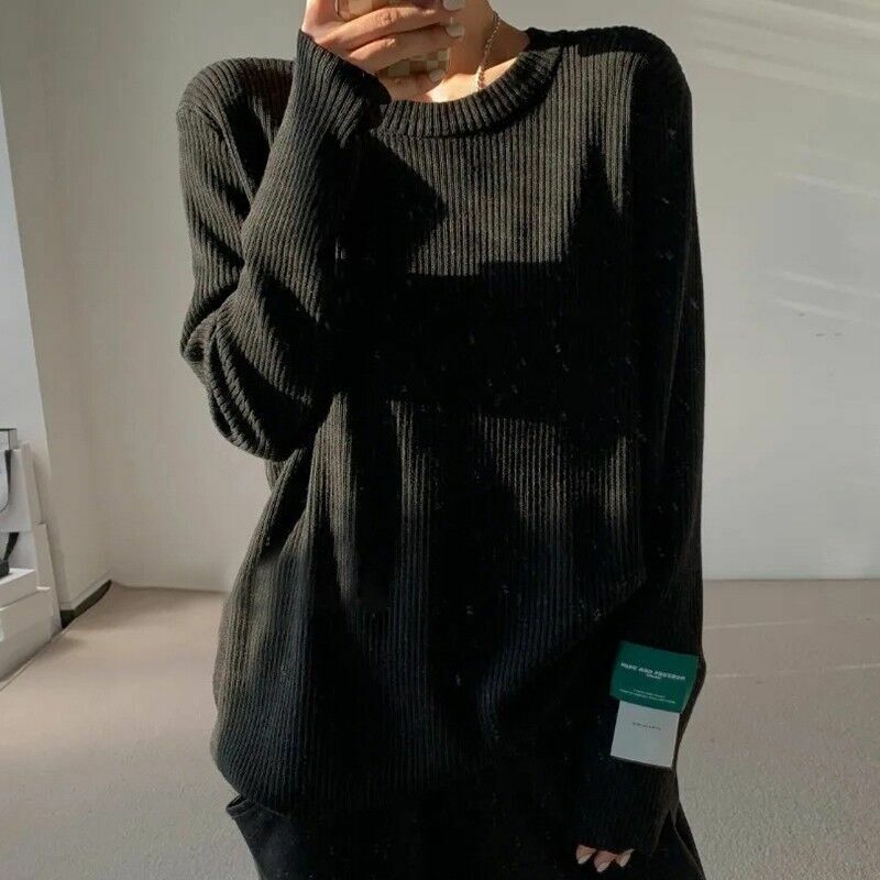 Simple White Long Sleeve T Shirts Fashion Causal Comfortable Loose Knitting Tops Solid Color Wild Spring Autumn Women Clothing