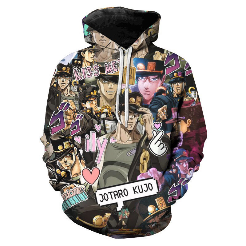 Anime jojo bizarro aventura hoodies das mulheres dos homens streetwear criativo 3d impressão com capuz jojo camisolas crianças hoodies hip hop roupas