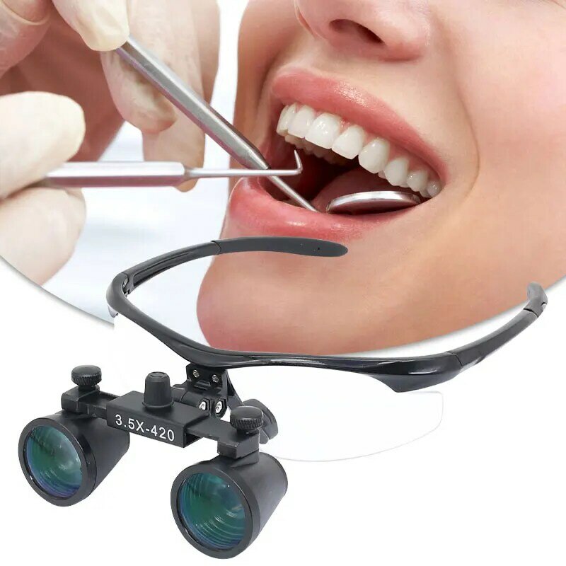 3.5x lupas dentais binoculares galilean dental lupa óculos pupila distância ângulo ajustável