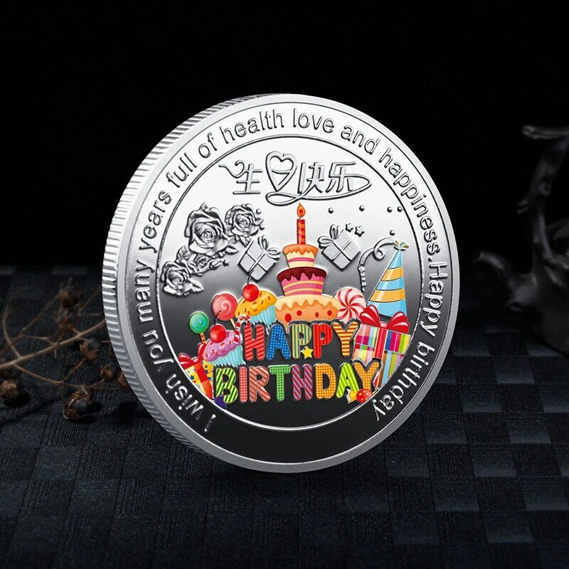 Wszystkiego najlepszego szczęśliwa moneta kreatywny prezent kolekcjonerskie pozłacane pamiątkowe monety z okazji urodzin kolekcja okolicznościowe monety na prezent