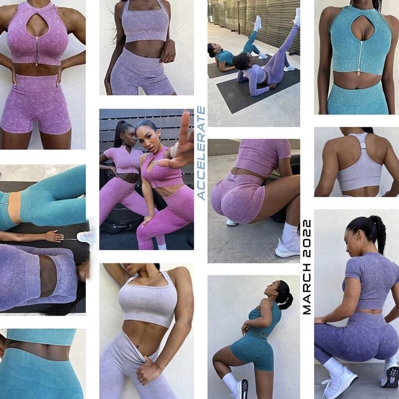 Roupas de treino para mulheres sem costura yoga roupas de cintura alta push hip leggings sutiã esportivo manga longa colheita topo yoga shorts ginásio conjunto