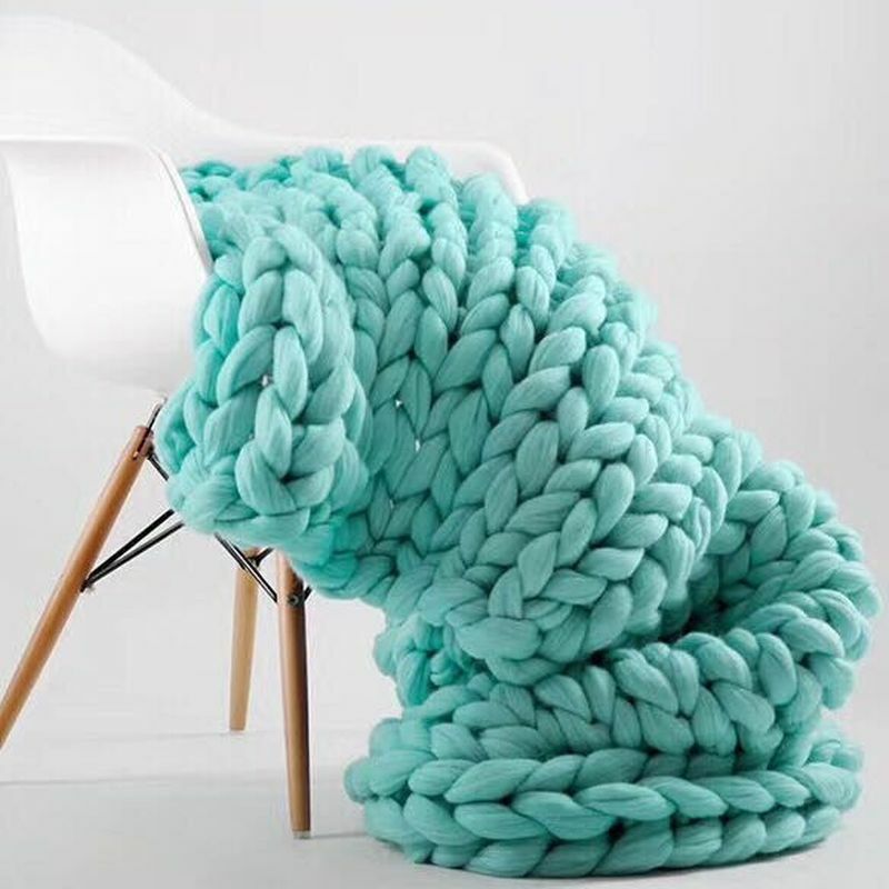 New 127*152cm Fashion Hand Chunky Wool Knitted Blanket Thick Yarn Merino Wool Bulky Knitting Throw Blankets Chunky Knit Blanket