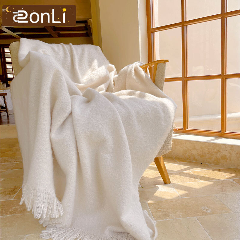 Zonli-女性用のヴィンテージループ糸毛布,タッセル付きの柔らかく暖かいコーラルが付いたチェック柄,家やオフィス用の装飾的なソファベッド