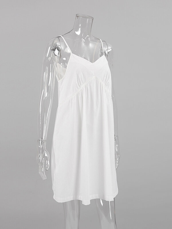 Hiloc branco noite vestidos de noite cinta de espaguete camisola feminina pijama de algodão 2022 sleepwear sem costas solto mini vestido