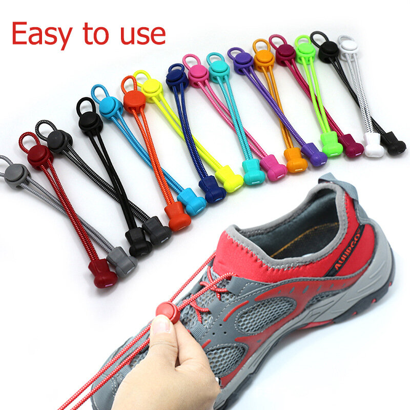 Round Locking No Tie Shoe Laces Lazy Quick Spring Elastic Rubber Shoelaces 100CM Shoestrings Fit All Shoes Kids Adult Sneakers