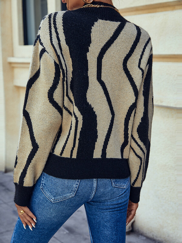 Nosgop-女性用長袖ラウンドネックセーター,さまざまな色のパッチワークニットセーター,ルーズフィット,秋冬,2022
