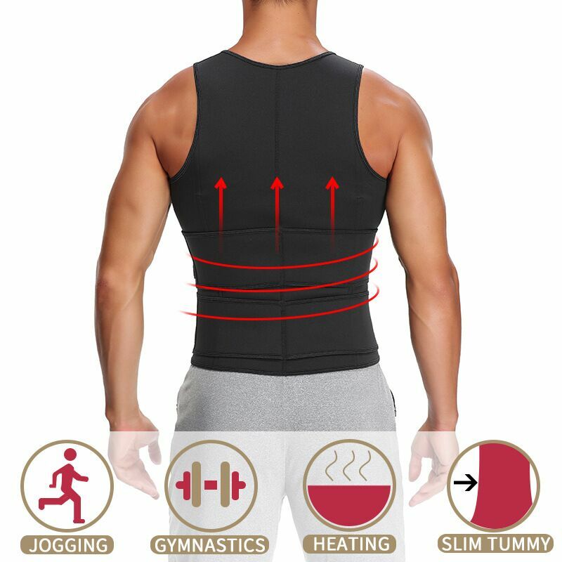 Neoprene sweat vest for men cintura trainer colete ajustável treino corpo shaper com zíper duplo para sauna terno para homem