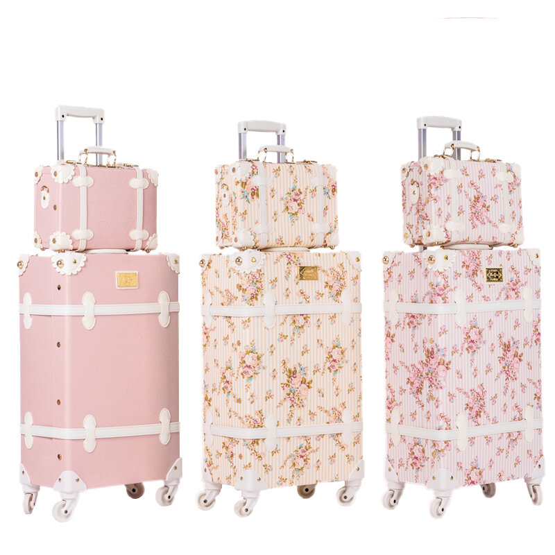 BeaSumore Retro Pink PU Leather Rolling bagaglio Set Spinner valigia ruota Vintage cabina Trolley borsa da viaggio borsa da donna