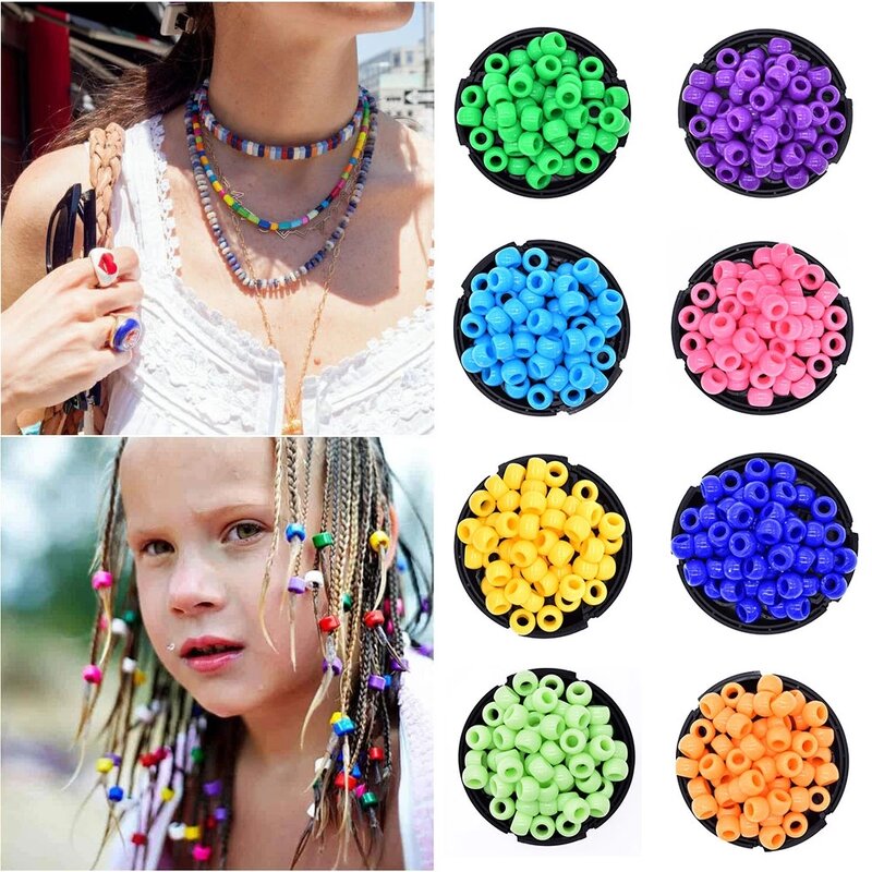 100pcs/Pack Crochet Hair Braids Multicolor Acrylic Pony Hair Braids Dreadlock Rings Tube Approx 4mm Hole for Girls Accessories