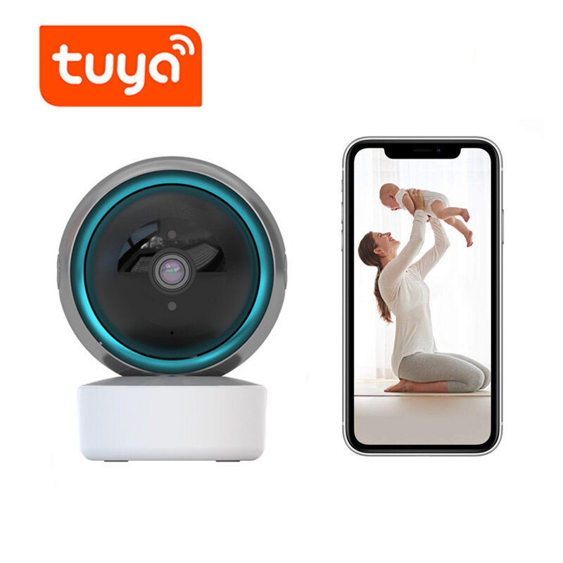 Tuya IP屋内監視カメラWiFiHD 360,ワイヤレスセキュリティデバイス,ビデオベビーモニター,暗視,Wi-Fi
