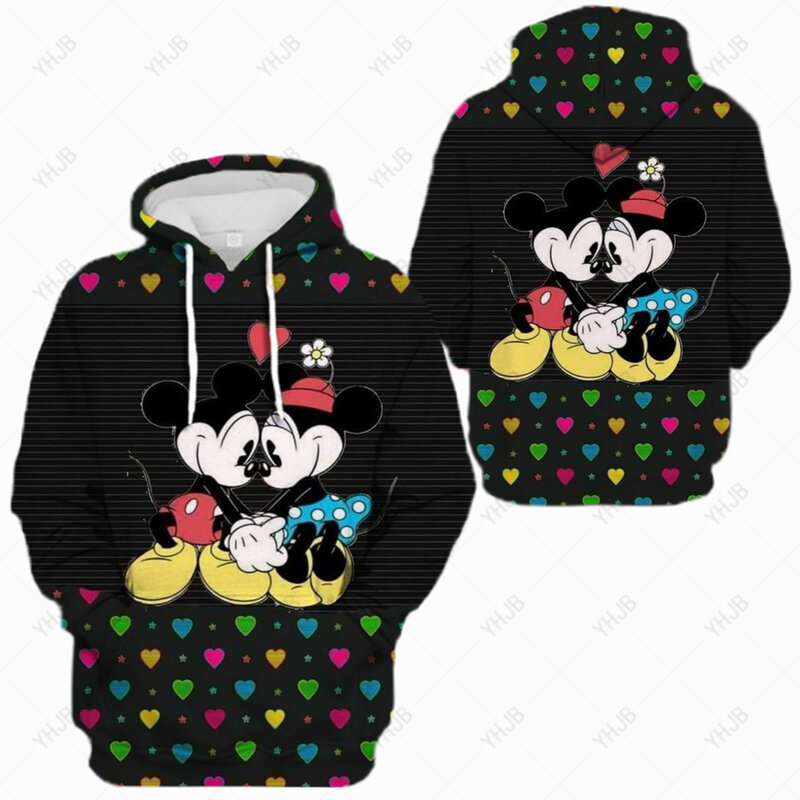 Moletom com capuz estampado com logotipo Disney Mickey Mouse feminino, pulôver casual com bolso, vermelho, esportivo, outono