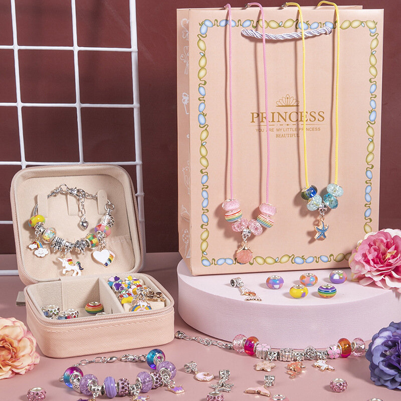 DIY Beaded Bracelet Set with Storage Box for Girls Gift Acrylic European Large Hole Beads Handmade Diy Jewelry Making Kit New