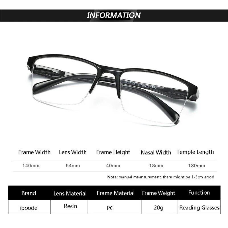 Zilead Half Frame Reading Glasses Classical Black Resin Clear Lens Anti-fatigue Presbyopic Glasses+1.0+1.25+1.5+1.75+2.0to+4.0