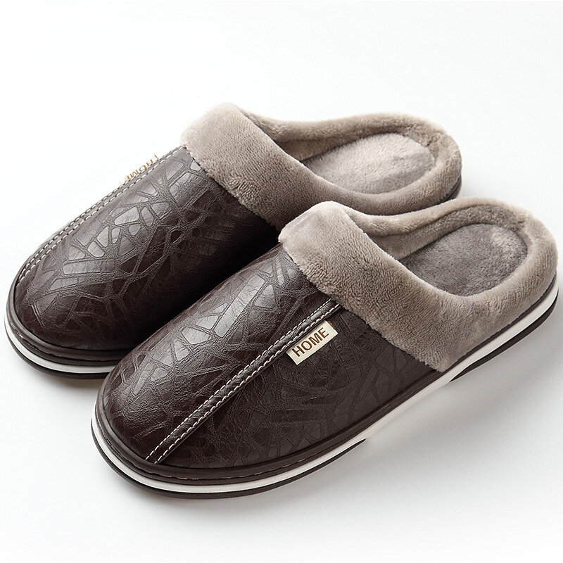 男性用の厚手の豪華な革のインテリアスリッパ,冬用の暖かい靴,綿,2022