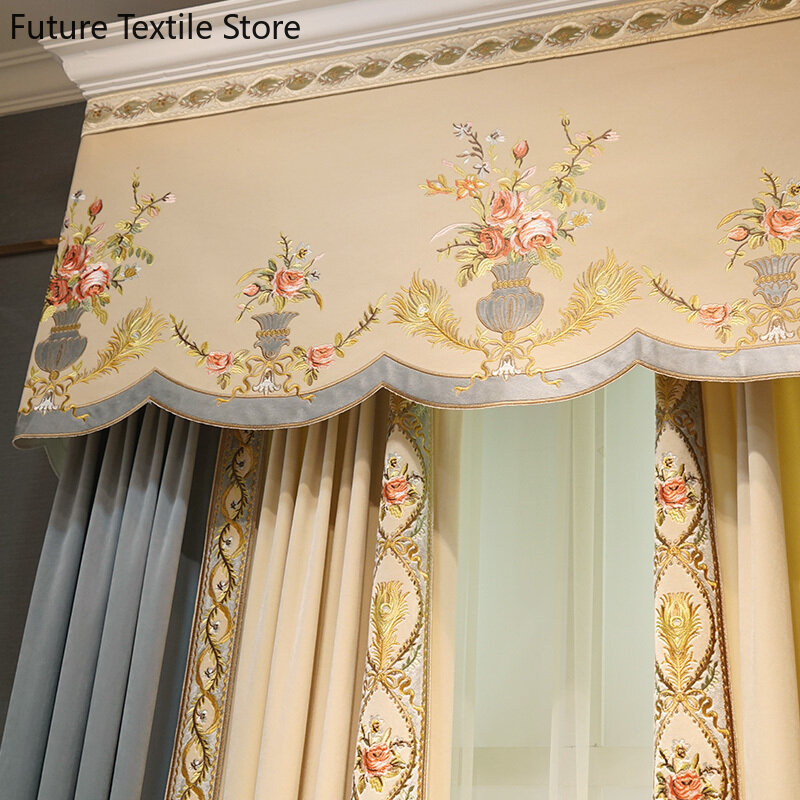 Nova luz francesa luxo bordado reunindo rendas costura flanela blackout cortinas para sala de estar quarto produto acabado