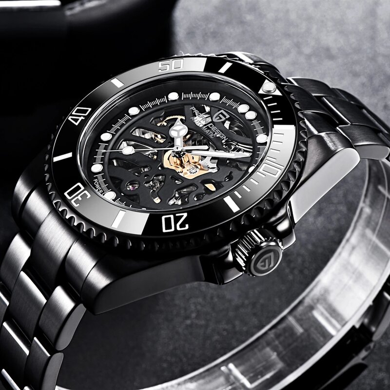 Pagani design marca de luxo dos homens esporte relógios esqueleto automático relógio aço à prova dwaterproof água tourbillon reloj hombre relógio