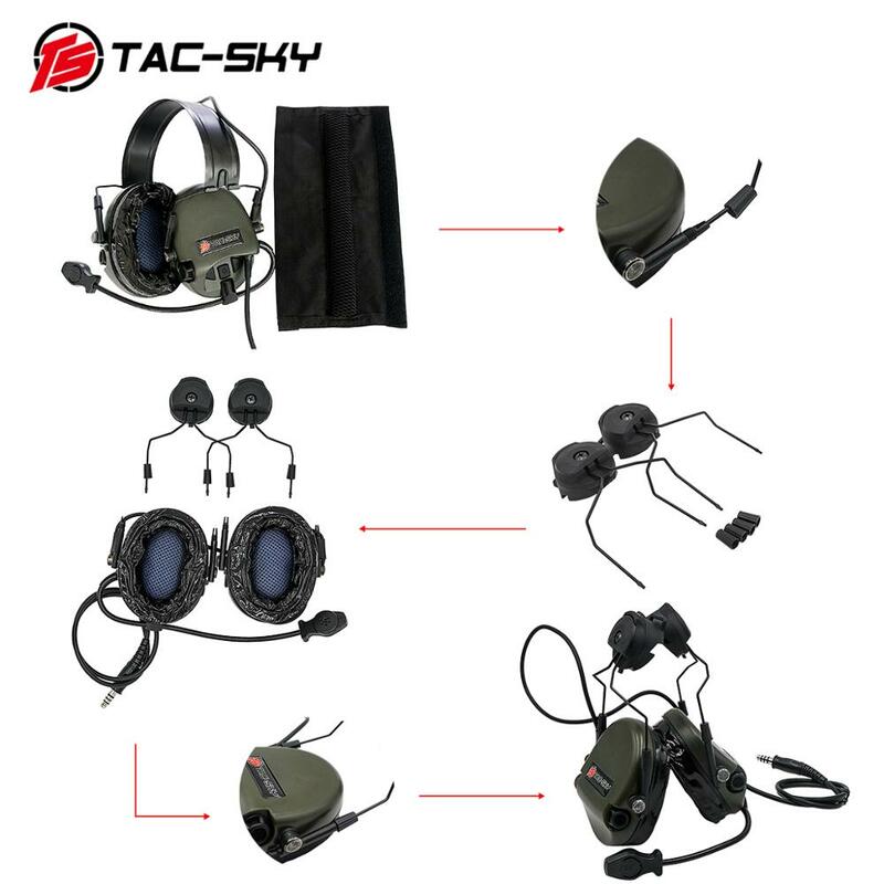 TS TAC-SKY TEAHEADSET Hi-Threat Nivel 1 Tactical PTT U94 y Diadema con cancelación de ruido, captación de casco táctico con montaje en arco