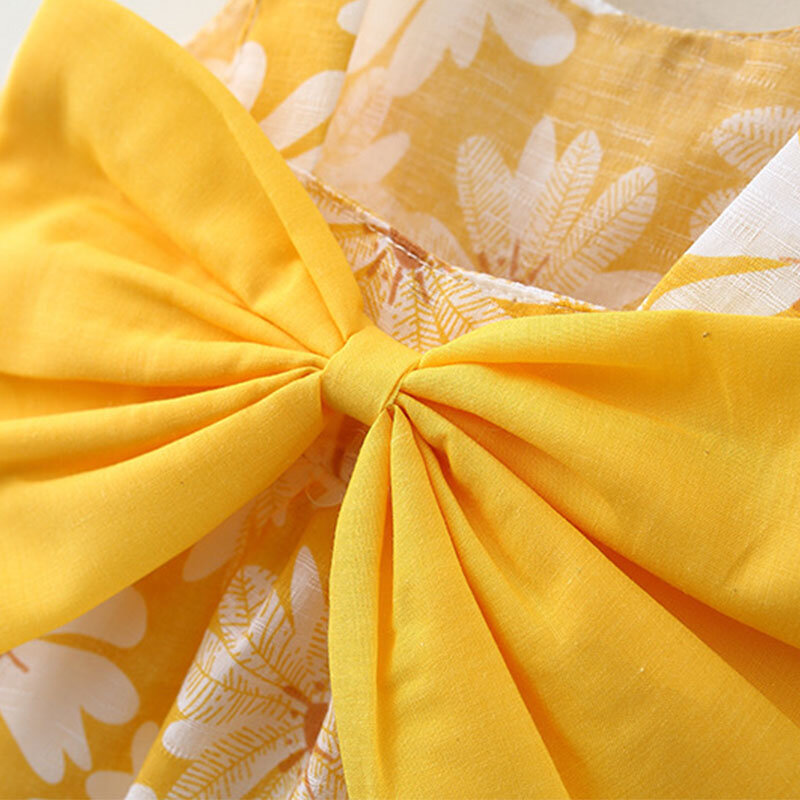 Gaun Daisy 2 Buah untuk Anak Perempuan Gaun Pantai Bayi Pita Manis Musim Panas Baju Anak Baru Lahir 0 Hingga 3 Tahun Anak + Topi