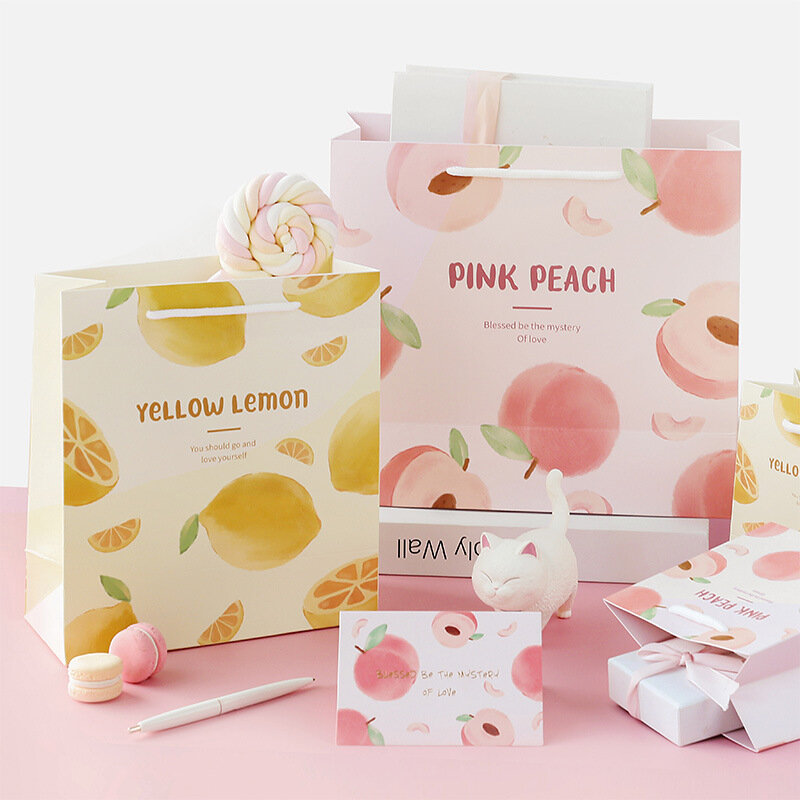 Lpzhi 5Pcs Gift Bag Met Handvat Fruit Patroon Voor Birthday Party Baby Shower Bruiloft Valentijn Dag Winkelen Premium Kwaliteit