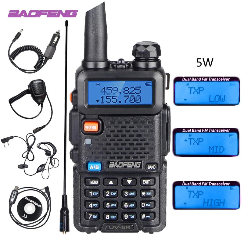 Baofeng 워키토키 UV-5R 듀얼밴드 양방향 라디오, VHF/UHF 136-174MHz 및 400-520MHz FM 휴대용 트랜시버, 이어피스 CB 라디오 포함