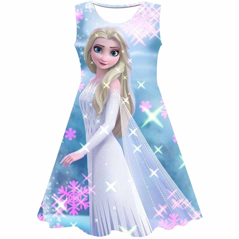 1-9 lat dziewczyny kreskówka sukienka 2023 letnia moda mrożone Elsa księżniczka sukienki dzieci z krótkim rękawem Mesh kostium dziewczyna ubrania