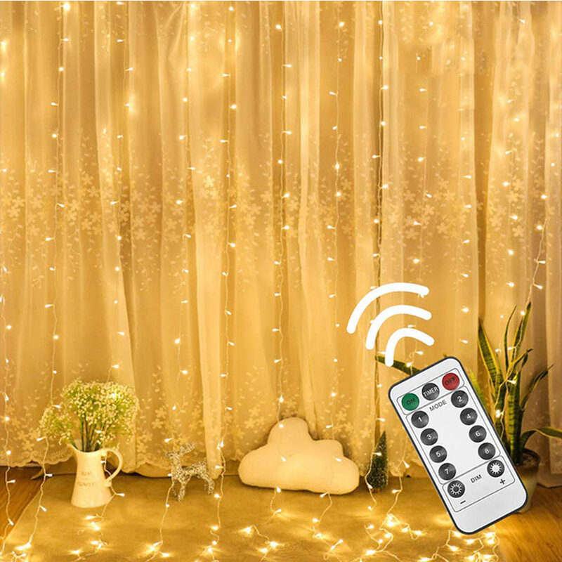 5V 3mx3m LED String Lights 300LEDs USB Fairy Icicle Curtain Lamp with Remote Control Christmas Garland Wedding Party Patio Decor