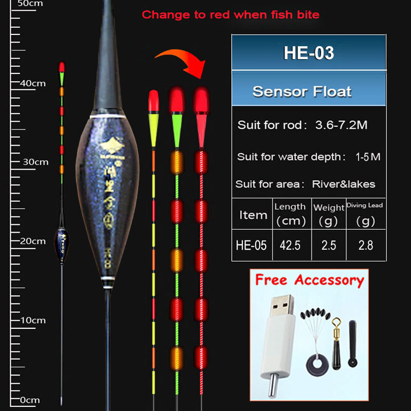 WLPFISHING-낚시 플로트 중력 센서 전기 플로터, 스마트 IC 내장 물고기 미끼 안테나 색상 변경 LED 야광 찌