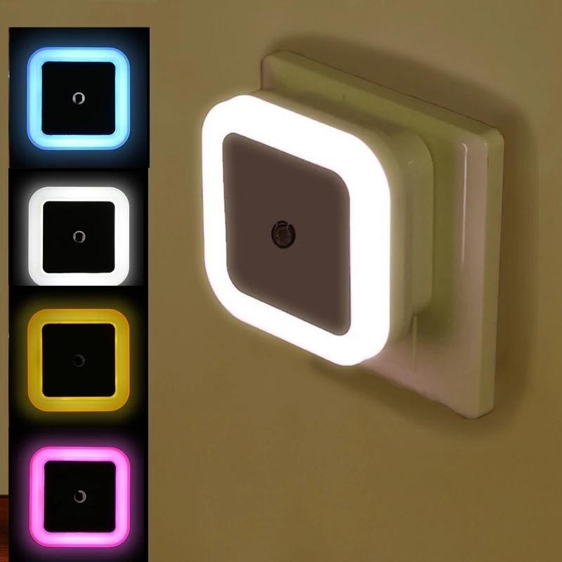 Miniluz LED de noche para dormitorio, lámpara cuadrada con Sensor de anochecer a amanecer, enchufable, UE/EE. UU., pasillo, escaleras, 110V, 220V
