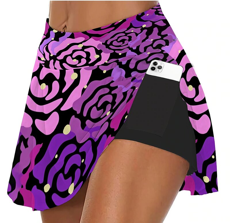 Saia plissada de golfe de duas camadas de cintura alta feminina 2 bolsos saias de tênis anti-reflexo yoga saia badminton natação anti-reflexo