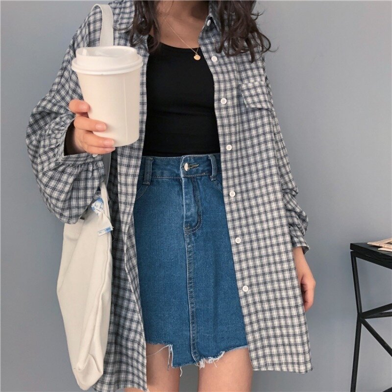 Checked Shirt Female Retro Port Flavor Spring and Autumn 2021 New Korean Version Loose Students Wear Sun Protection Shirt Jacket