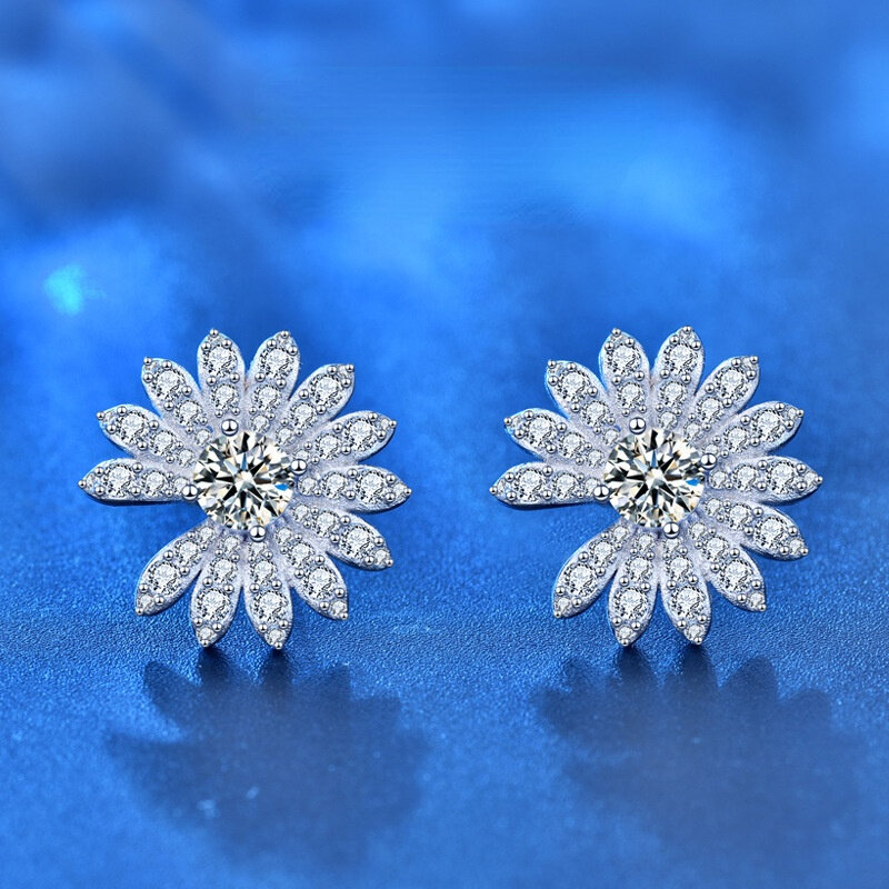 0.5 Karat Anting Batu Mozanstone 925 Perak Manis Bentuk Kepingan Salju Anting Perempuan Pertunangan Perhiasan Pernikahan