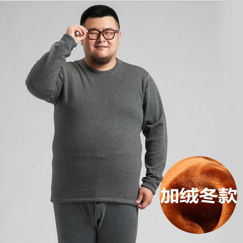 Além de gordura masculina quente superior outono algodão gordura mais veludo bottoming camisa roupa interior térmica masculino uma peça superior