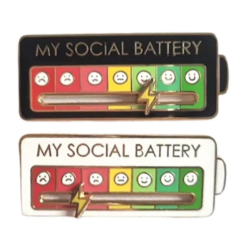 MySocial Battery Pin Emoticon Brooch Buckle Aesthetics Golden Metal Badge Bag Clothes Lapel Brooches For Women Men Kids Gifts