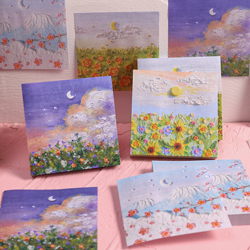 Note adesive coreane pittura a olio colore N Times adesivi Ins bellissimo scenario studente Account decorazione messaggio carta Memo pad