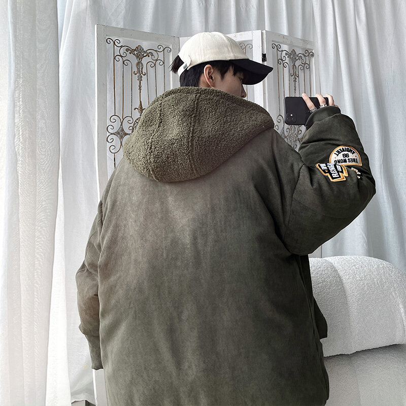 Мужская Утепленная куртка с капюшоном, свободная теплая куртка большого размера в винтажном стиле, уличная одежда в стиле хип-хоп, зима 2022