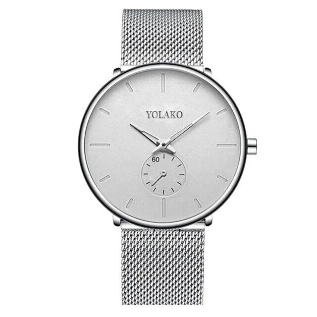Jam tangan kuarsa ultra-tipis pria, arloji merek olahraga tahan air sederhana modis sabuk jala baru untuk pria