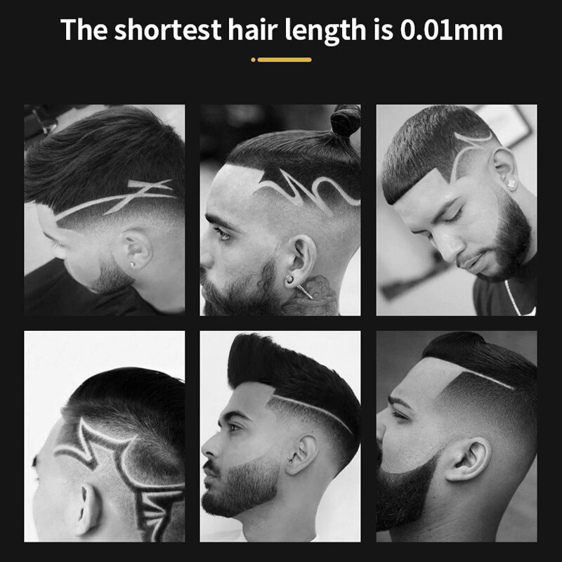 Profissional grau barbeiro com máquina de cortar cabelo display lcd sem fio homens corte de cabelo gravador ajustável cabeça cerâmica trimmer