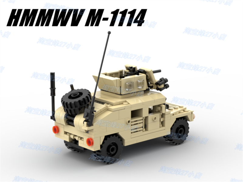 MOC 군용 험머 차량 HMMWV M-1114 기갑 된 험머 2 차 세계 대전 군용 무기 액세서리 Bricks Creator Kids Toys