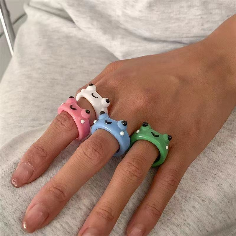 Leuke Glimlach Kikker Ringen Voor Vrouwen Meisjes Grappige Persoonlijkheid Groothandel Cartoon Dier Kip Kikker Ring Mode-sieraden Geschenken
