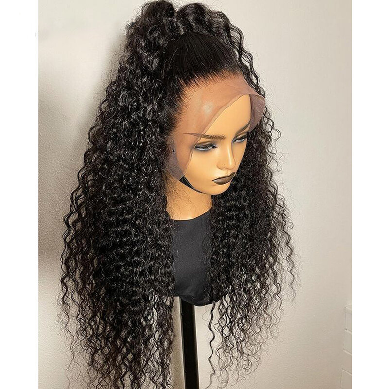 26Inch Long Kinky Curly Natural Soft Lace Front Wig For Black Women Babyhair 180% Density Preplucked Heat Resistant Fiber Daily