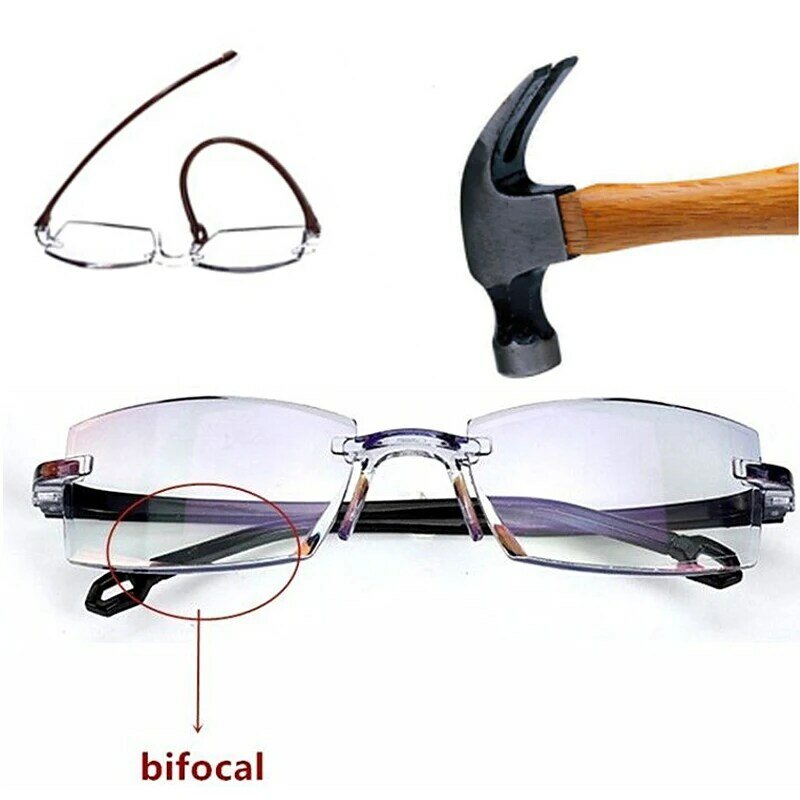 Presbyopic Blue Ray Membaca Kacamata Cutting Tanpa Bingkai Kacamata Wanita Dimond Pria Anti Kacamata Diopter + 100 + 150 + 200 + 250 + 300