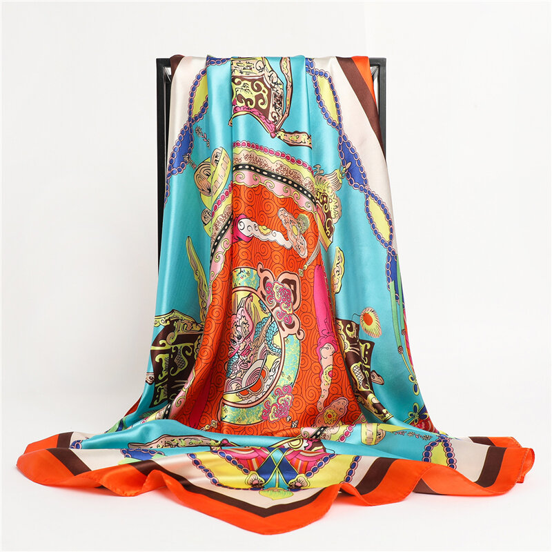 Floral Print Satin Silk Square Scarf for Women Hijab Bandana Fashion Shawl Bag Wrap Headband Neckerchief Fashion Foulard 90*90cm