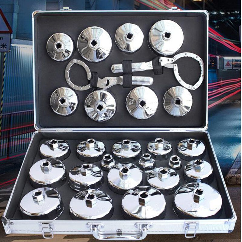 27 peças chave de proteção universal para filtro de óleo soquete 65mm-101mm kit de ferramentas copo