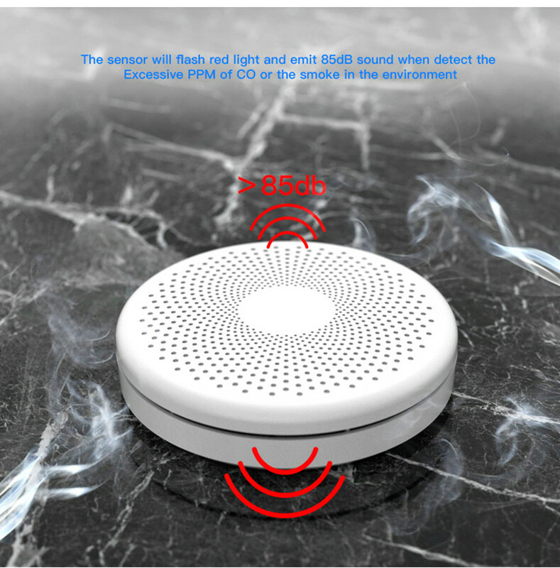 Tuya WiFi Detektor Asap dan Karbon Monoksida Kontrol Aplikasi Kombinasi Nirkabel Pintar CO 2 In1 Alarm