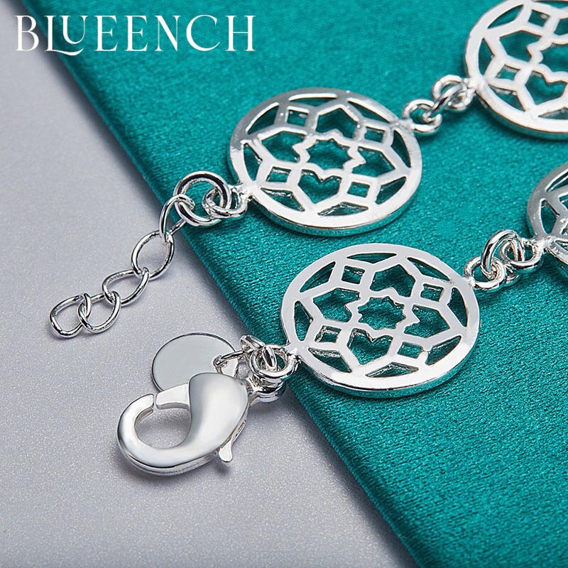 Blueench 925 prata esterlina flor redonda recorte pulseira para casamento de noivado feminino
