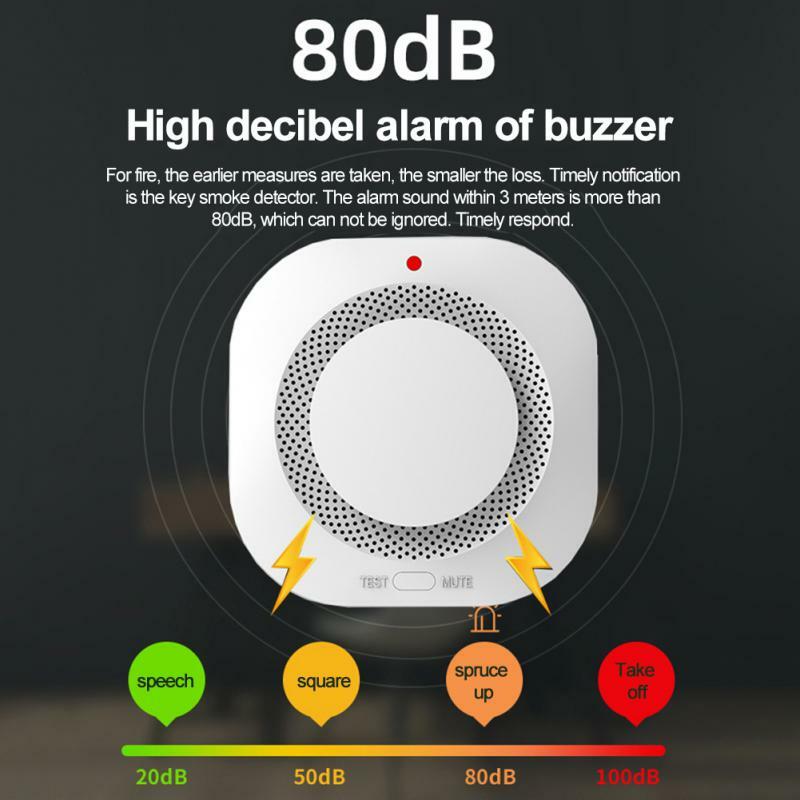 Tuya zigbee detector de fumaça em casa cozinha segurança prevenção fumaça sensor som alarme trabalho com zigbee hub vida inteligente app