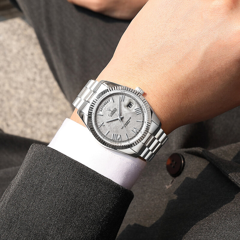 Vimio Fashion Business Mannen Mechanische Horloge Kalender Lichtgevende Saffierglas Waterdicht Horloge Arabisch Su Digitale Horloge
