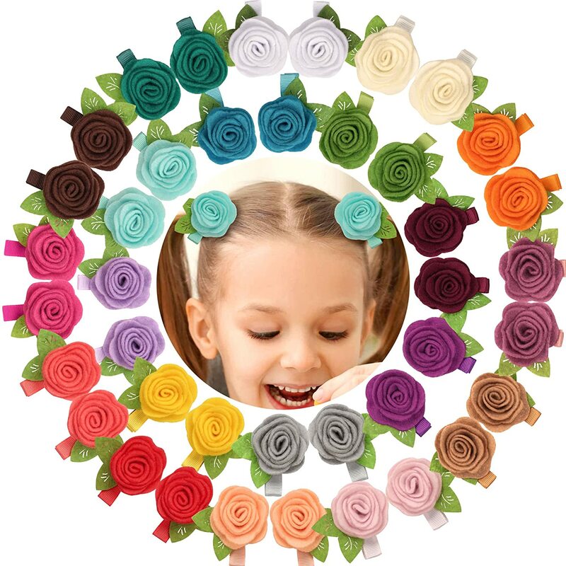 40 Pieces Baby Felt Hair Clips Flower Fully Lined Barrettes for Fine Hair, Alligator Clips for Baby Girls Infants Toddlers