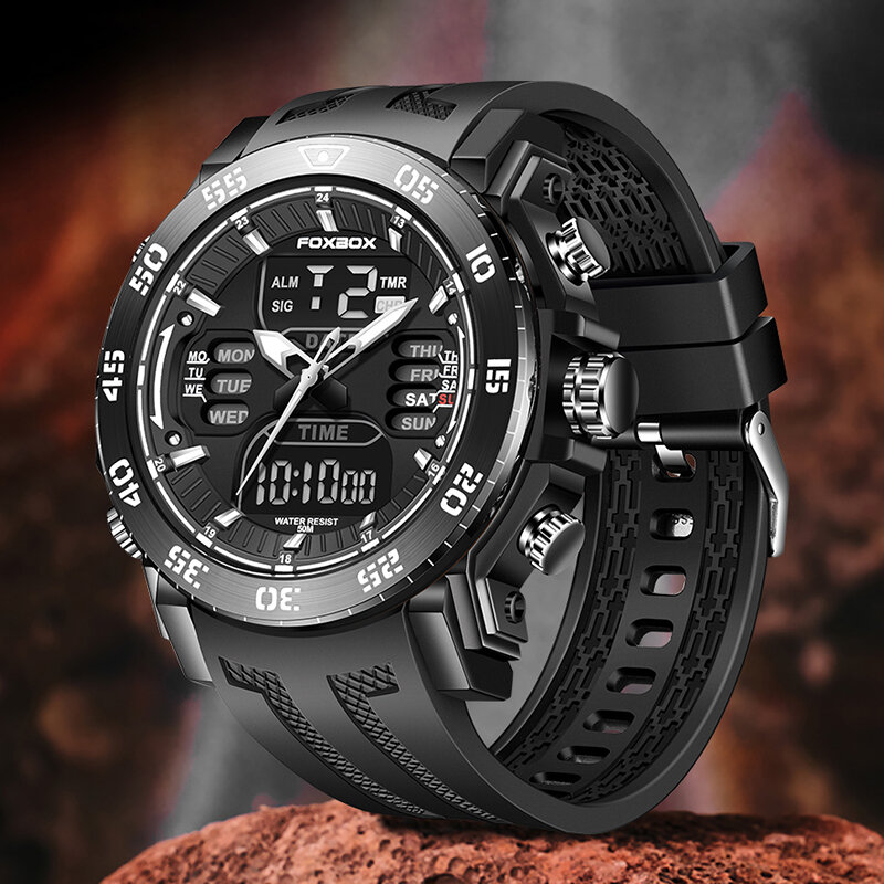 Luik Merk Mannen Sport Horloges Dual Display Analoge Digitale Led Elektronische Quartz Horloges Waterdicht Zwemmen Militaire Horloge